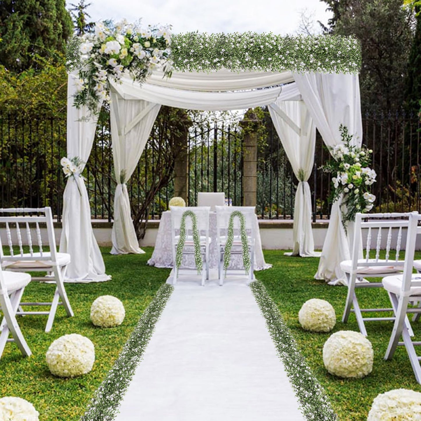 2 Pcs 5.8ft Artificial Baby Breath Flower Vines, Babys Breath Artificial Flowers Real Touch Faux Gypsophila Hanging Fake Baby's Breath Garlands for Wedding and Baby Shower Decor(White)