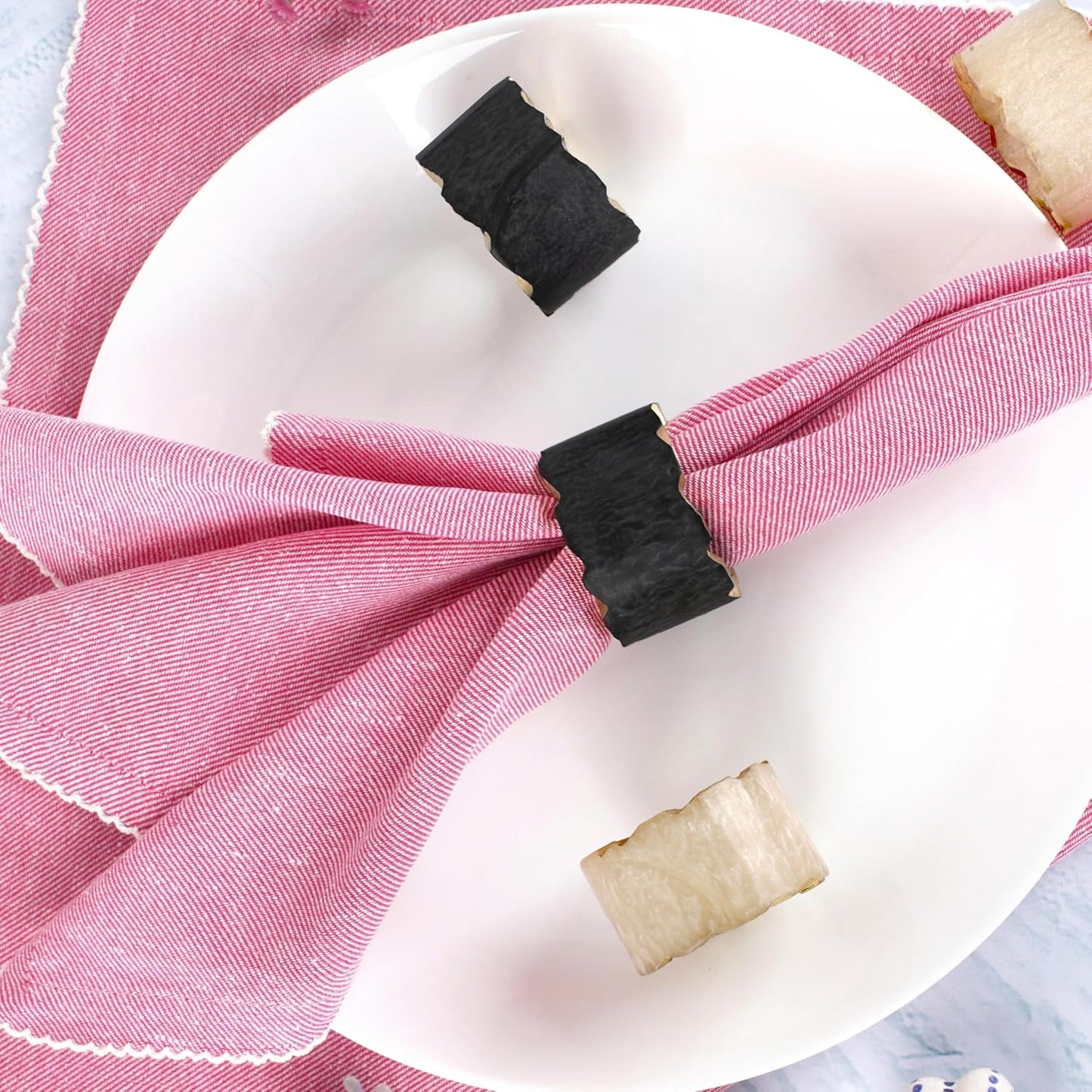 12 Pcs Rustic Epoxy Resin Napkin Rings - Napkin Holders for Parties, Dining, Family Gatherings, Weddings, Holidays, Décor, Gifting - Durable Tabletop Decor (Ivory Black) - CLEENTABLE