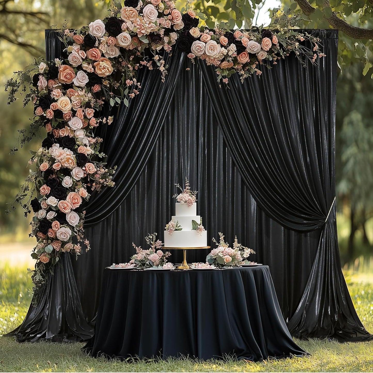 10x10 ft Black Sequin Backdrop Curtain Panels for Parties, Wrinkle Free Glitter Photo Backdrop Drapes 2 Panels 5x10FT Back Drop Cloth Shiny Fabric for Wedding Birthday Christmas Photography Background