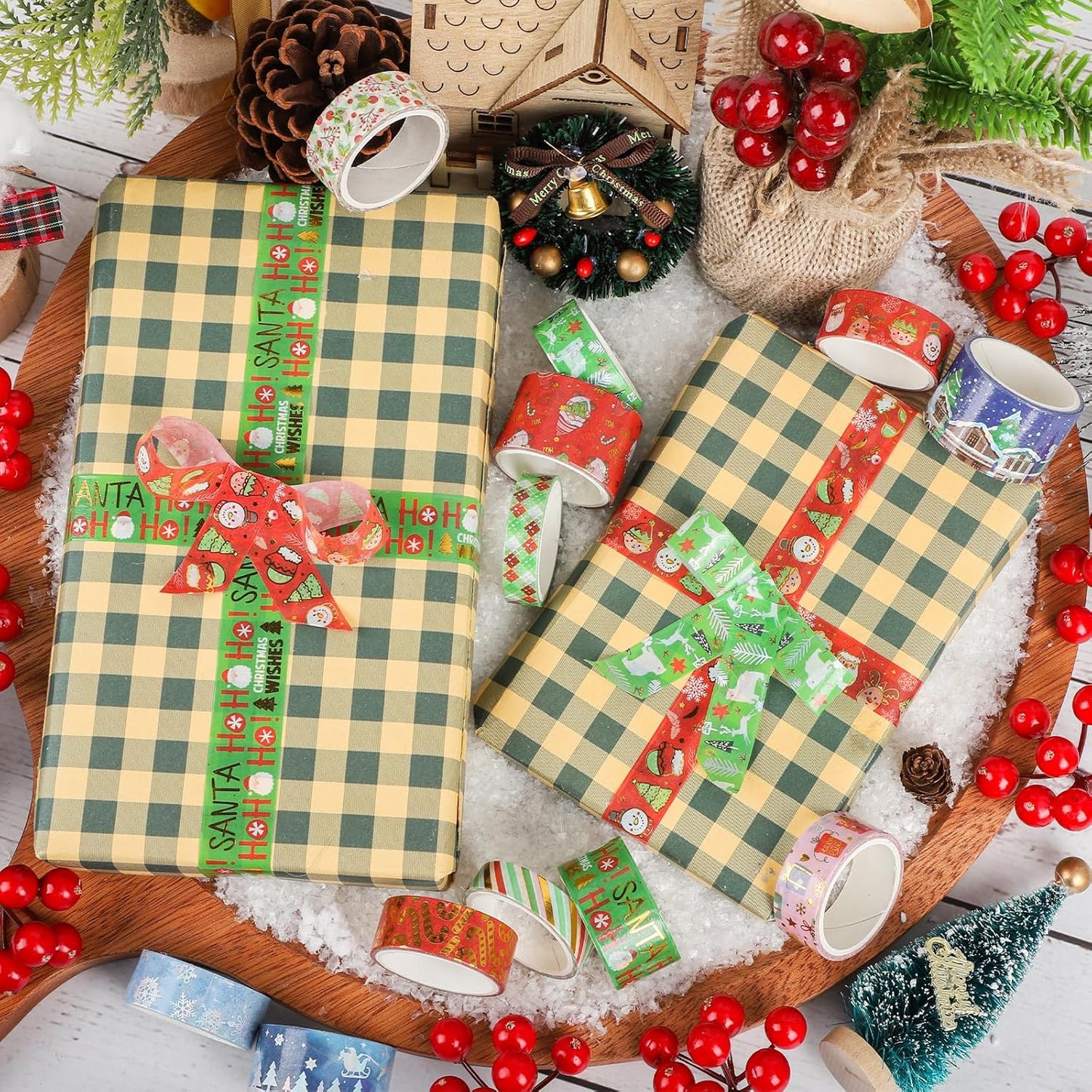 16 Rolls Christmas Washi Tape Holiday Masking Tape Red Green Christmas Wrapping Tape Glod Silver Foil Decorative Tape for Christmas Scrapbook Journal DIY Craft Gift Wrapping(Xmas
