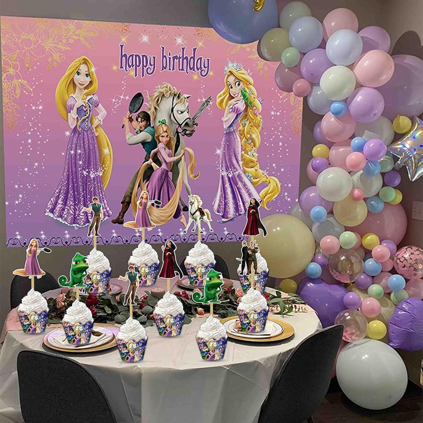 "Rapunzl Cupcake Wrappers โ Princess Theme Cupcake Decoration for Birthday Party & Celebration โ Tangled Inspired Cupcake Holders for Girls Princess Party Supplies, Dessert Table Dรฉcor"