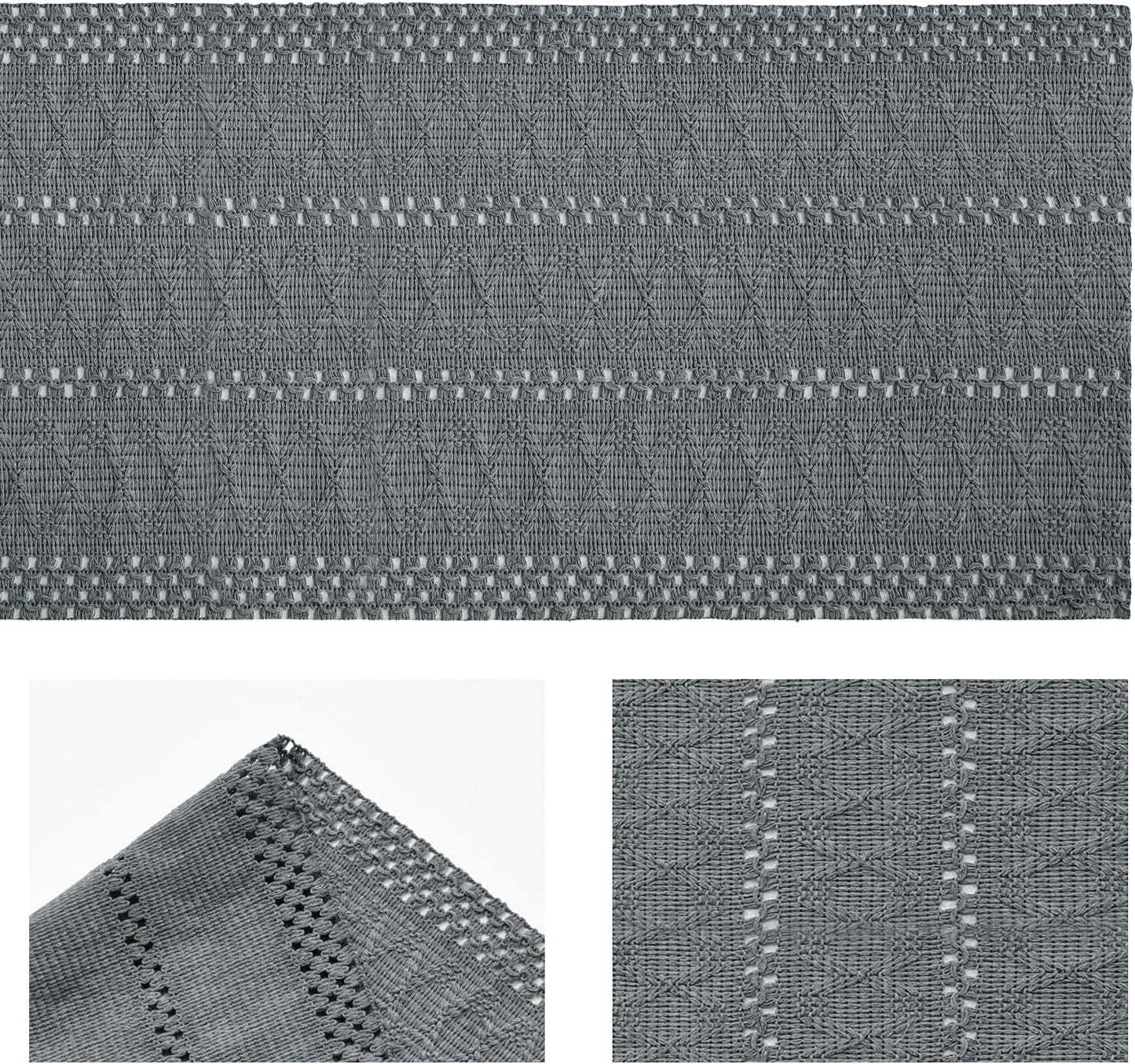 Artoid Mode Dark Grey Farmhouse Woven Rustic Hollow Table Runner, Seasonal Holiday Hollow Kitchen Dining Table Decoration for Home Party Decor 12x48 Inch