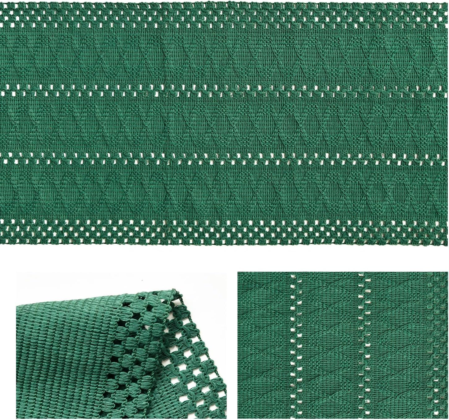 Artoid Mode Dark Green Farmhouse Woven Rustic Hollow Table Runner, Seasonal Holiday Hollow Kitchen Dining Table Decoration for Home Party Decor 12x48 Inch