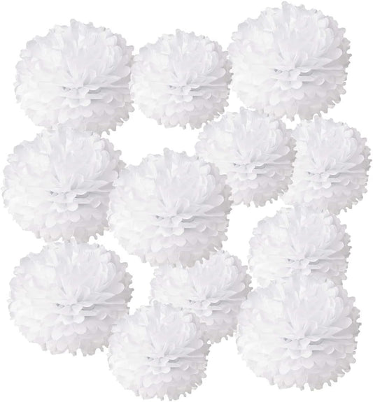 12pcs 10in 12in White Paper Pom Poms Tissue Paper Balls Wedding Party Flower Decorations DIY Art Craft Blooms for Birthday Baby Shower Nursery Decor