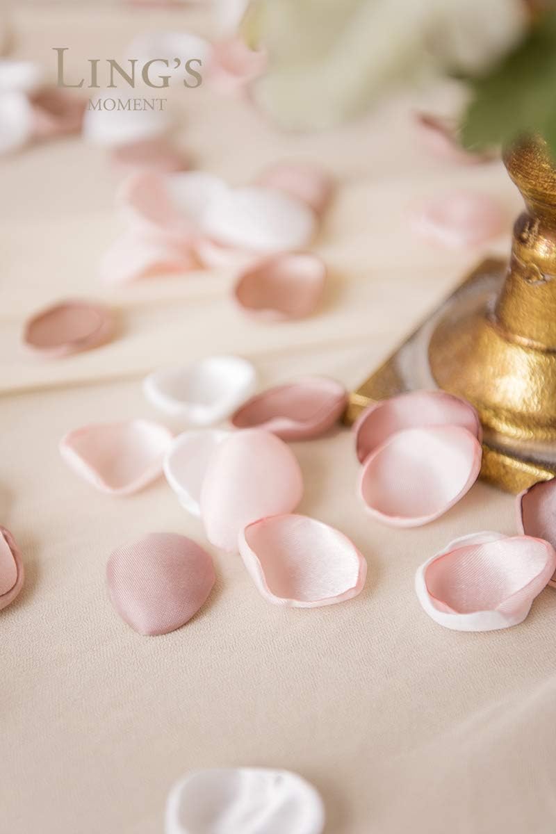 Ling's Moment Rose Petals, Silk Flower Petals for Wedding/Aisle/Flower Girl Baskets/Table Centerpiece Décor,etc.Blush White Dusty Rose 200pcs