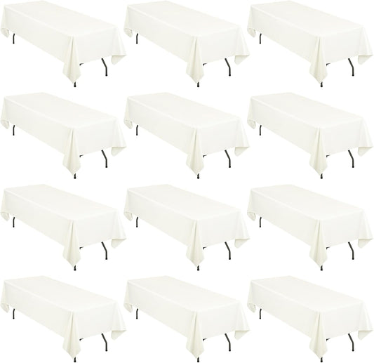 12 Pack 60 x 126 Inch Rectangle Tablecloth Ivory Polyester Tablecloth for 8 Ft Rectangle Tables, Washable Fabric Table Cloth for Wedding Dining Table Buffet Parties Camping