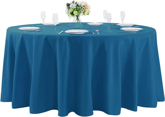 120 inch Round Tablecloth Washable Polyester Table Cloth Decorative Table Cover for Wedding Party Dining Banquet（120 inch, Mediterranean Blue）