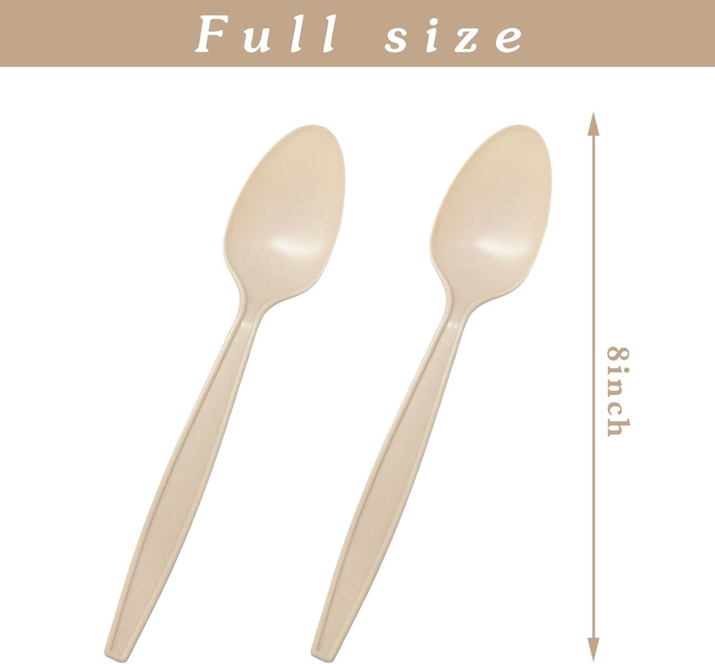 100% Compostable Spoons 125 Count,Disposable Spoons No Plastic Biodegradable Soup Spoons Heavy Duty Silverware, BPA-Free Cutlery Flatware Utensils Ecofriendly,Light Brown