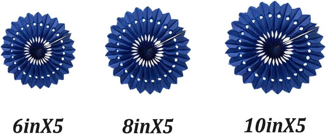 15pcs 6'' 8'' 10'' Royal Blue Paper Fans Decorations Round Tissue Paper Fans Hanging Paper Fans Set Party Paper Honeycomb Fans Decorations for Party Birthday Wedding Events