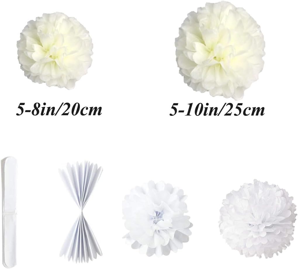 10pcs 8in 10in Cream/Beige Paper Pom Poms Tissue Paper Flower Hanging Paper Flower Balls Wedding Party Flower Decorations DIY Art Craft Blooms for Birthday Baby Shower Nursery Decor