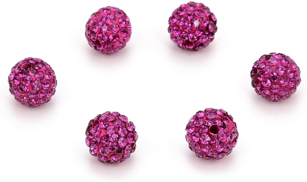 100pcs Adabele Grade A Suncatcher Crystal Rhinestone Pave Loose Beads 10mm Fuchsia Pink Polymer Clay Disco Ball Spacers Compatible with Shamballa All Craft Jewelry Making DB10-22