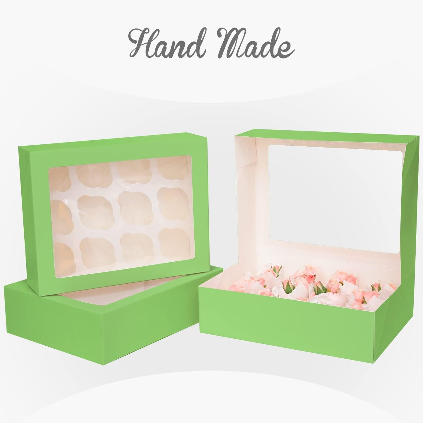 12 Cupcake Containers 10-Packs Avocado Cupcake Box Cupcakes Carrier, 12 Cupcake Boxes with Window 13"x10"x3.5"（Auto-pop up）