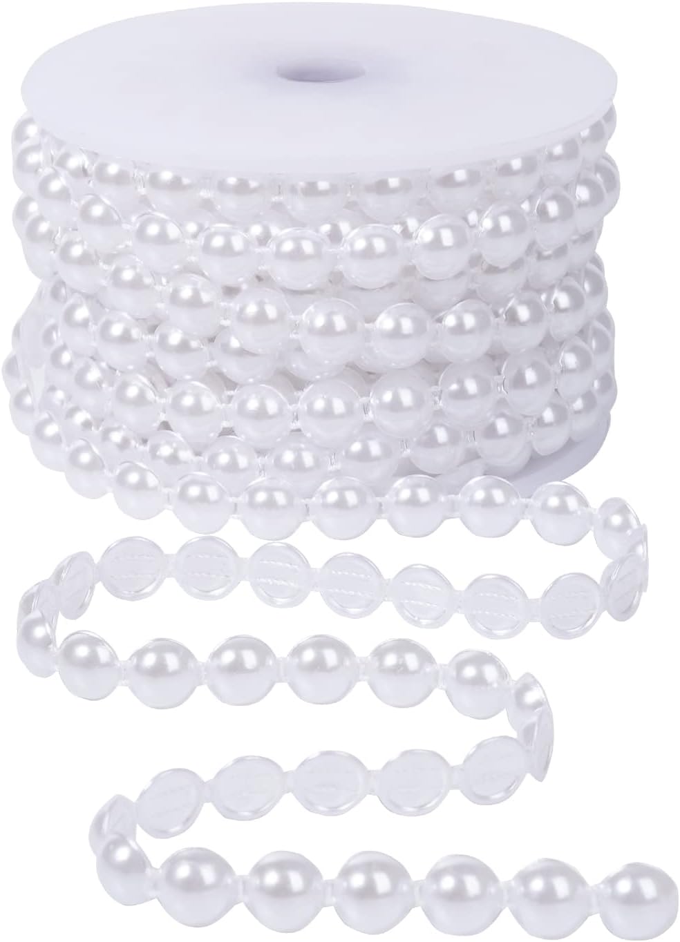10mm Pearl Garland Half-Round 11 Yards Flat Craft Pearls Bead String Roll Strand for Wedding Party Christmas Tree Decoration (White)