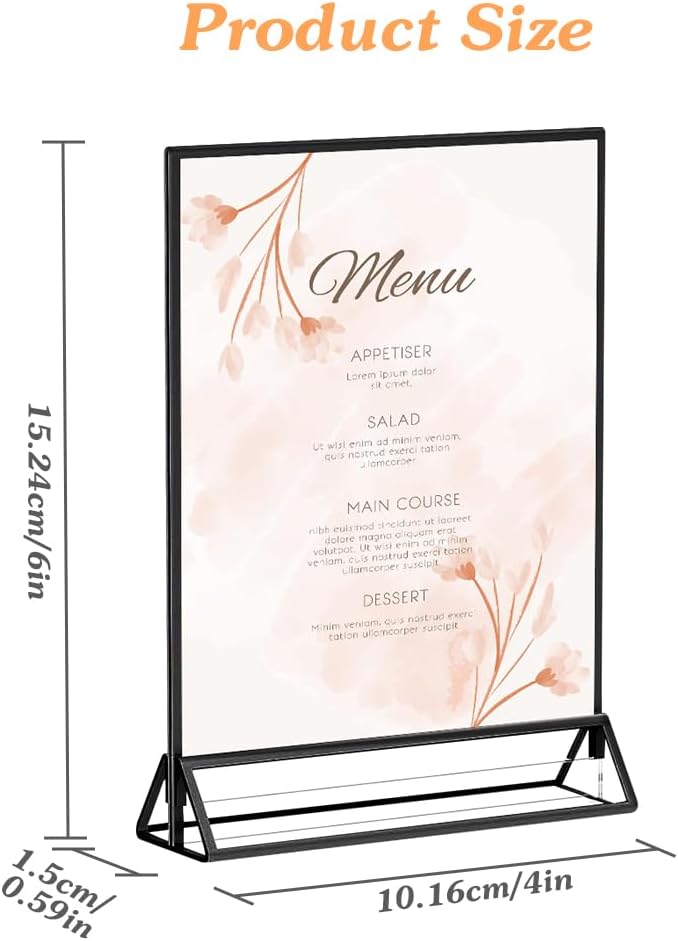 12PCS Acrylic Black Sign Holders, Wedding Table Sign Double Sided Holder, Acrylic Black Frame Sign Holders Display Stand for Wedding Table Numbers, Restaurant Sign, Menu, Photo (4" x 6")