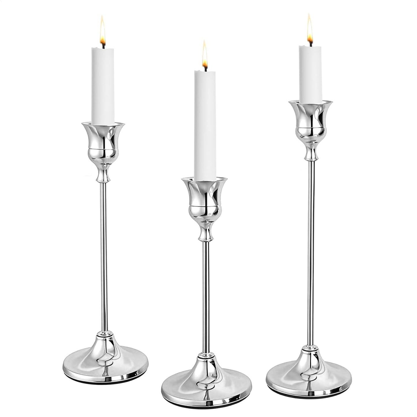 CHILL RECIPE Silver Taper Candle Stick Holders Tall Candle Holder, Vintage Candlesticks Holder Bulk for Home Decor Table Centerpiece Dining Party Festival Decorations(1 Set 3Pcs)