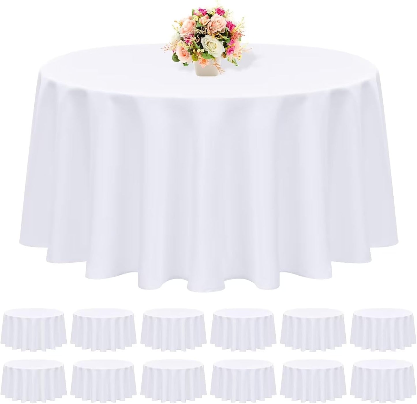 12 Pack Round Tablecloth 90 Inch - White Polyester Tablecloth for Round Table, Premium Stain and Wrinkle Resistant Washable Fabric Table Cover for Wedding Party Banquet Restaurant Reception