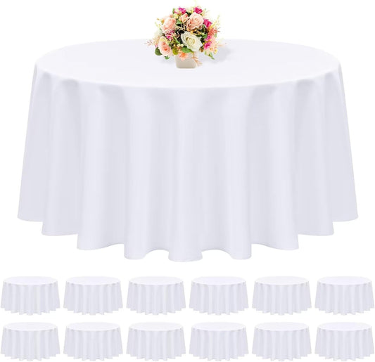 12 Pack Round Tablecloth 90 Inch - White Polyester Tablecloth for Round Table, Premium Stain and Wrinkle Resistant Washable Fabric Table Cover for Wedding Party Banquet Restaurant Reception