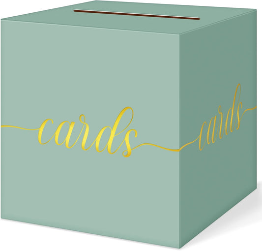 QIKSION Sage Green Wedding Card Box, Gold Foil Gift Card Box for Party, Wedding Reception, Birthday, Baby Shower, Raffle, Graduation