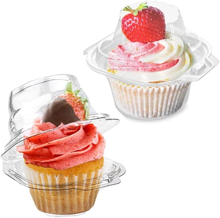 150 Pcs Cupcake Boxes Plastic Individual Cupcake Containers Single Cupcake Carrier with Connected Airtight Dome Lid for Party