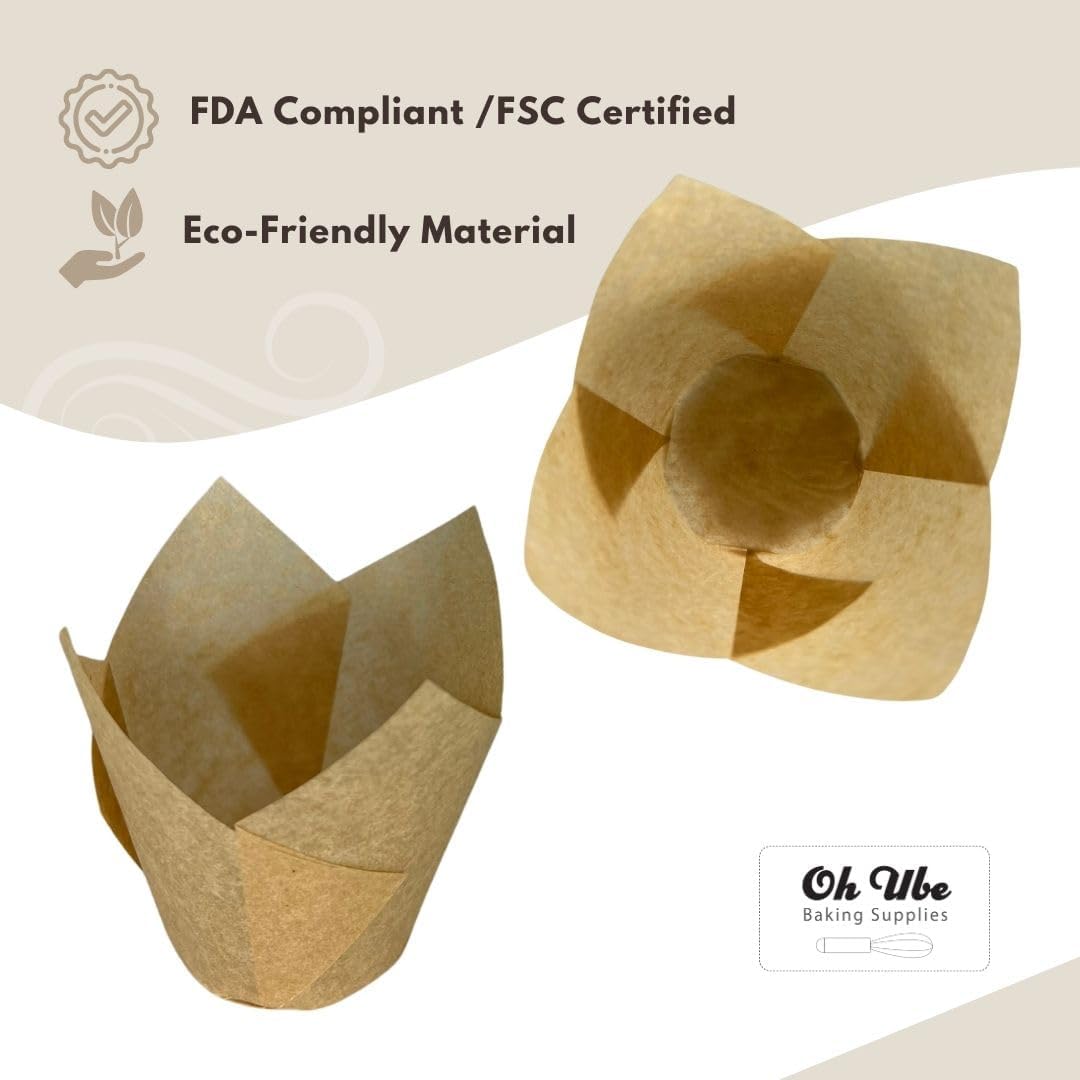 150-Pack Nordic Paper Brown Tulip Muffin Liners for Baking - Odorless, Non toxic Cup, Grease-Resistant Cupcake Wrappers for All Occasions - Perfect for Weddings, Birthdays, Showers! (Brown)