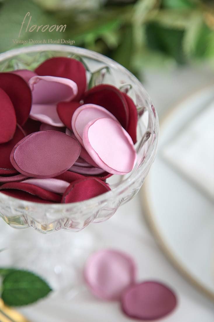 Floroom 500pcs Rose Petals Burgundy Maroon Mauve Faux Silk Flower Petals for Wedding Flower Girl Basket Aisle Scatter Table Centerpieces Party Confetti Bridal Shower Romantic Night Decoration