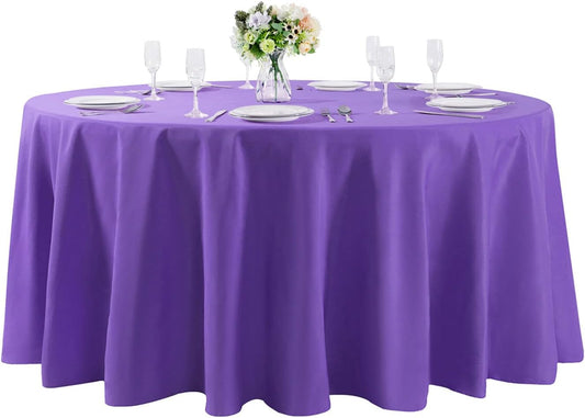 132 inch Round Tablecloth Washable Polyester Table Cloth Decorative Table Cover for Wedding Party Dining Banquet（132 inch,Purple）