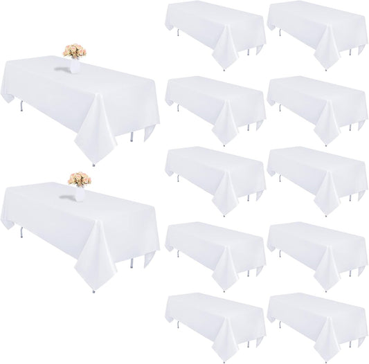 12 Pack White Table Cloth 60 x 84 Inch Rectangular Tablecloths for 4 Foot Rectangle Tables, Wrinkle Resistant White Tablecloth Washable Polyester Fabric Table Covers for Buffet Wedding Party Banquet