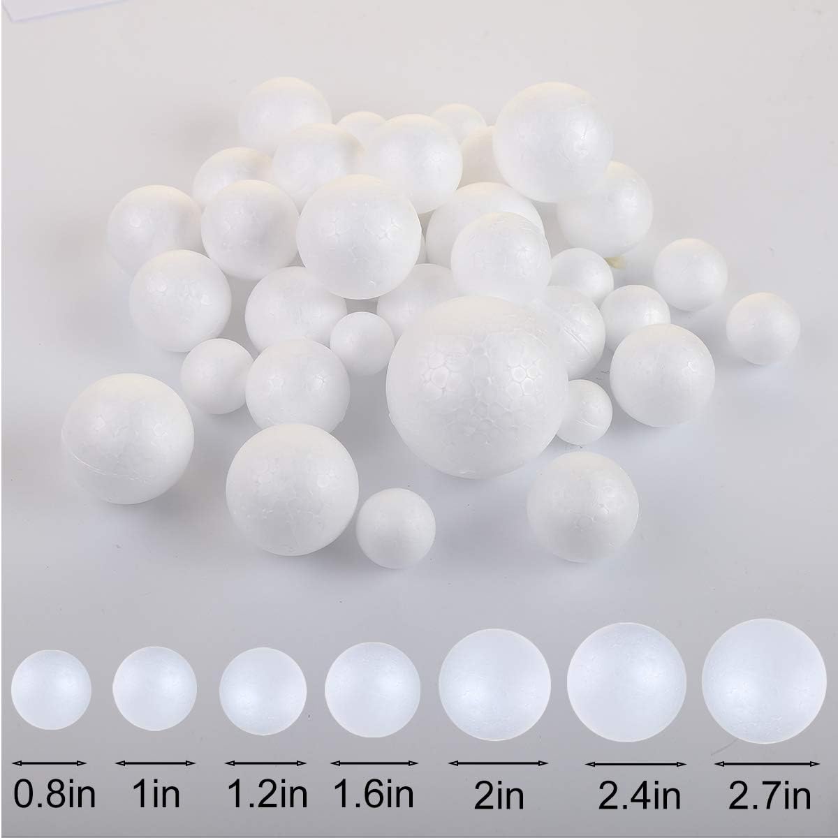 121 PCS 7 Sizes White Foam Balls Polystyrene Craft Balls for Art and Craft, Household, School Projects and Christmas Easter Painting Activity .8’’, 1’’, 1.2’’, 1.6’’, 2’’ Inches
