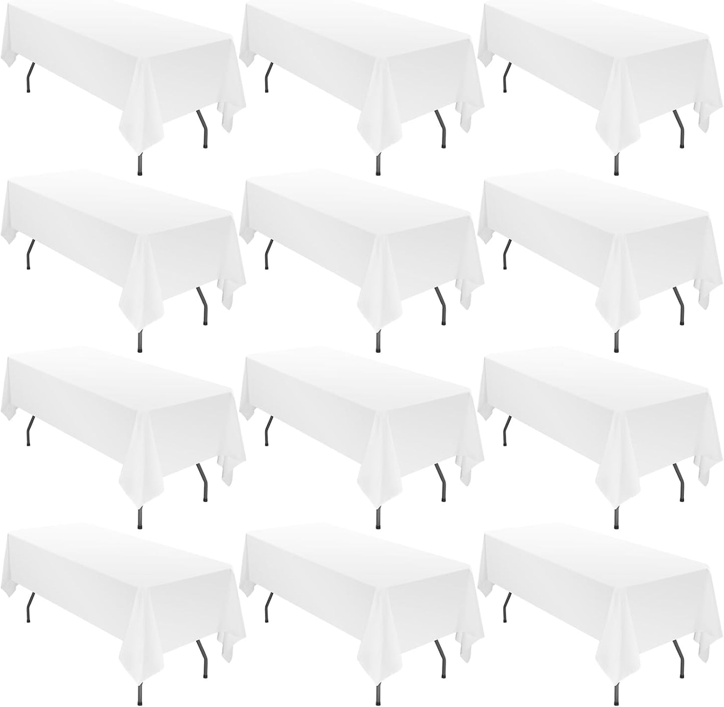 12 Pack 60 x 126 Inch Tablecloth Rectangle, White Rectangle Tablecloth Polyester Tablecloth for 8 Ft Rectangle Tables, Washable Fabric Table Cover for Wedding Party Dining Buffet Parties or Camping