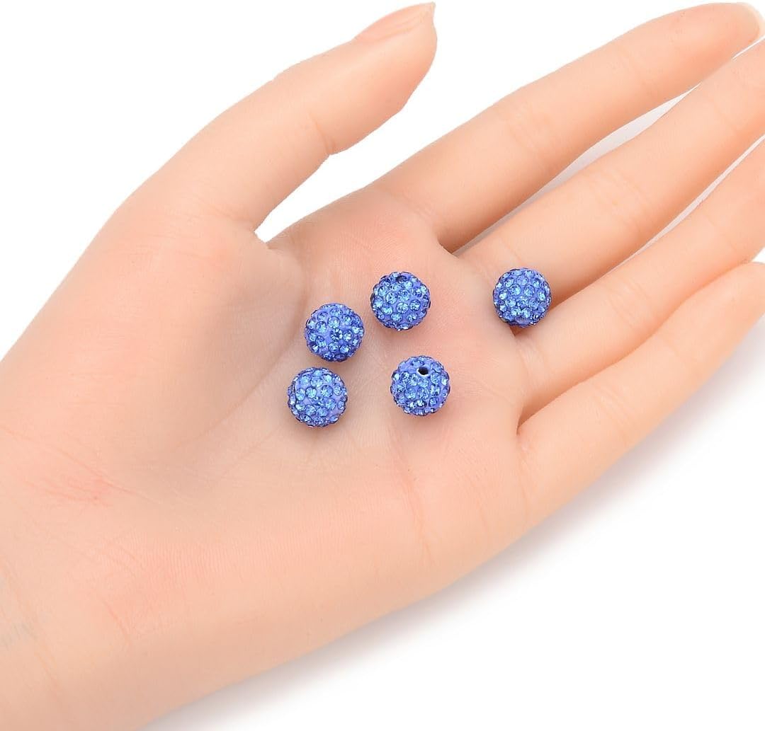 100pcs Adabele Grade A Suncatcher Crystal Rhinestone Pave Loose Beads 10mm Light Sapphire Blue Polymer Clay Disco Ball Spacers Compatible with Shamballa All Craft Jewelry Making DB10-14