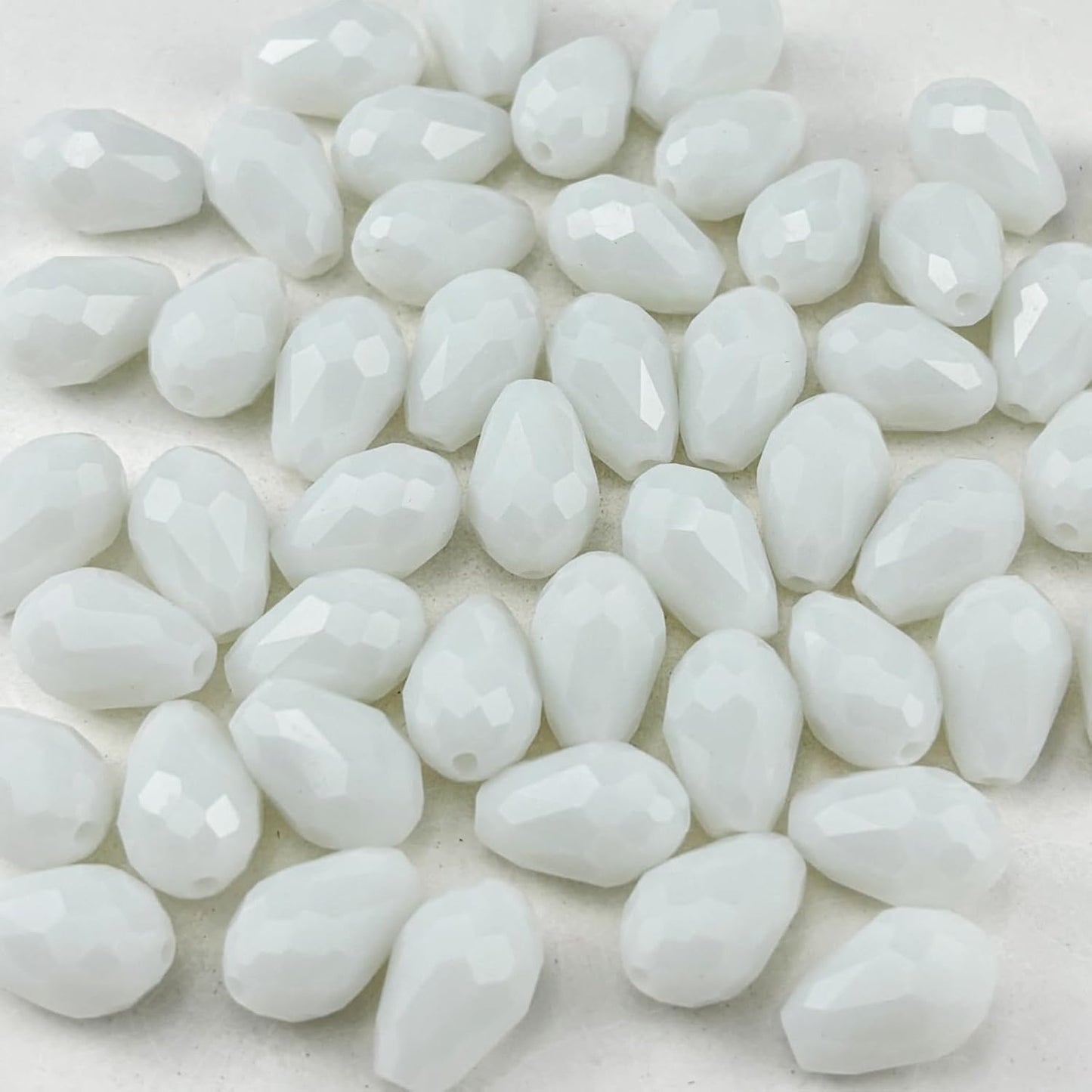 100pcs 8x12mm Teardrop Crystal Glass Beads for Jewelry Making, Faceted Vertical Hole Teardrop Glass Spacer Beads for Wind Chimes Bracelet Earring Necklace DIY Craft(White)