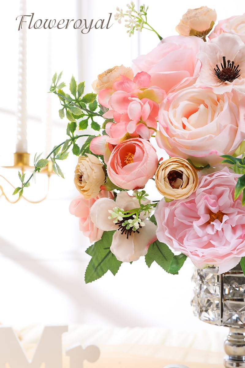 Floweroyal Artificial Flowers Combo Pink Flowers Mix Silk Flowers Roses Peonies with Stems for DIY Wedding Bridal Bouquets, Baby Shower, Floral Arrangement, Table Centerpieces, Home Decorations.