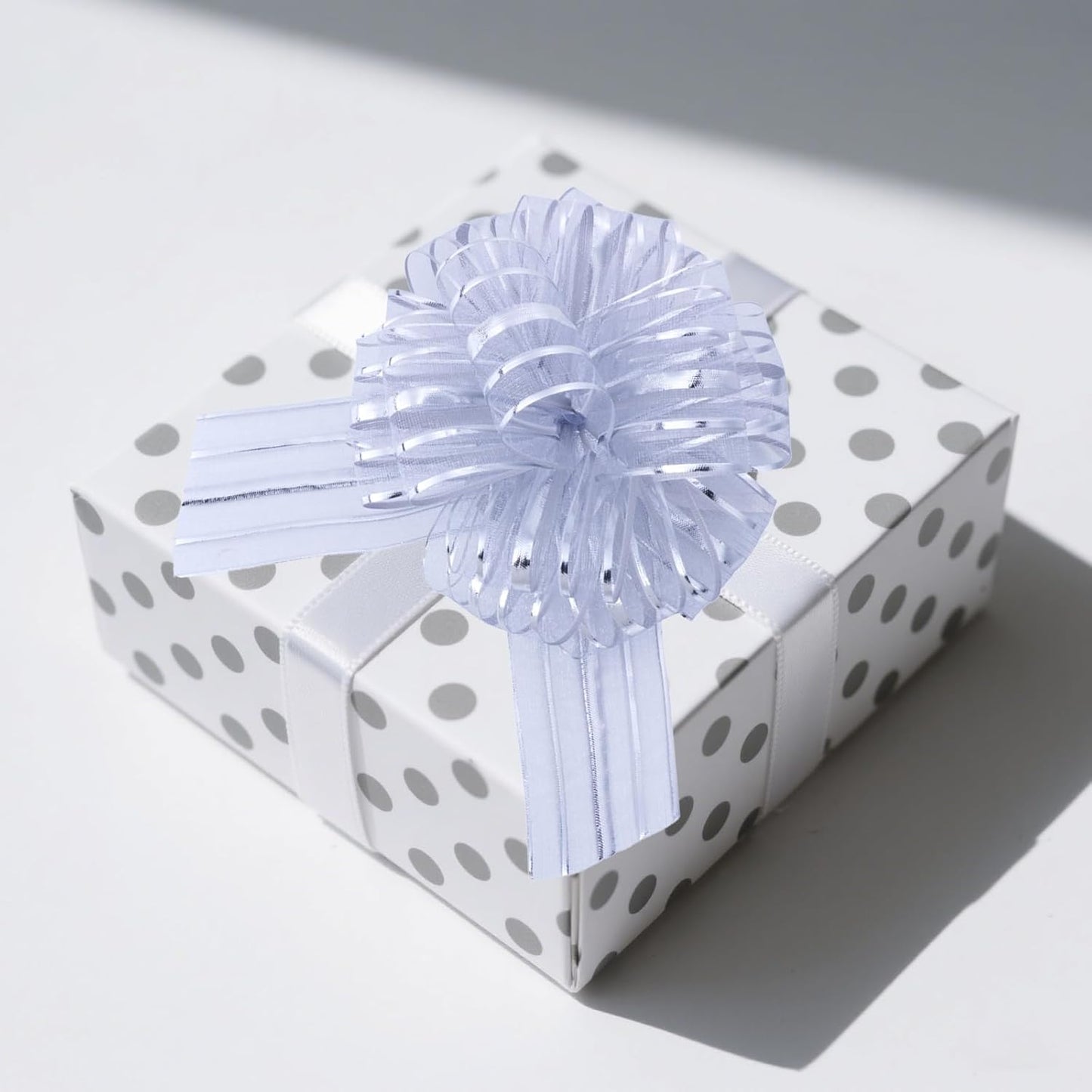 12 Pcs 6 Inch Large Organza Pull Bow Ribbon – Elegant Gift Bows for Wedding Decorations, Christmas Wrapping, Birthday Parties, Car Decor, Gift Baskets, and Valentine's Day Packaging(Silver)