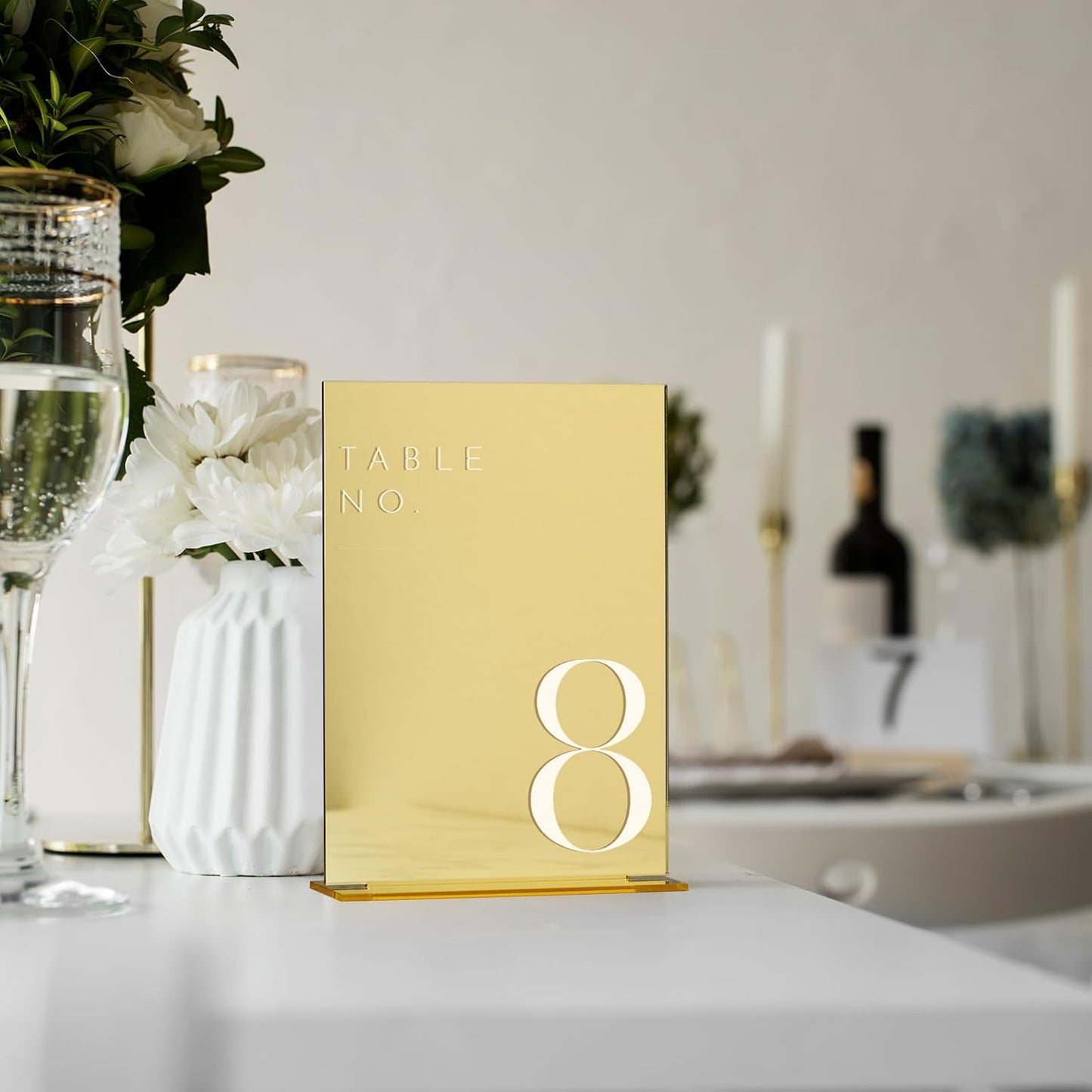 JINMURY Gold Wedding Table Numbers 1-15 with Stands, 5"x7" Gold Mirror Acrylic Table Numbers, Perfect for Wedding Reception, Party, Anniversary, Event