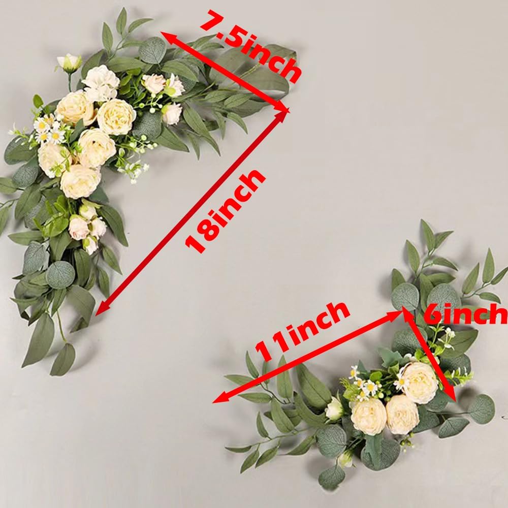 H&W 2pcs Artificial Wedding Arch Flowers for Wedding Sign, Floral Swag Dusty Decor for Reception Ceremony Backdrop Sweetheart Table (Champagne Colored Peony)
