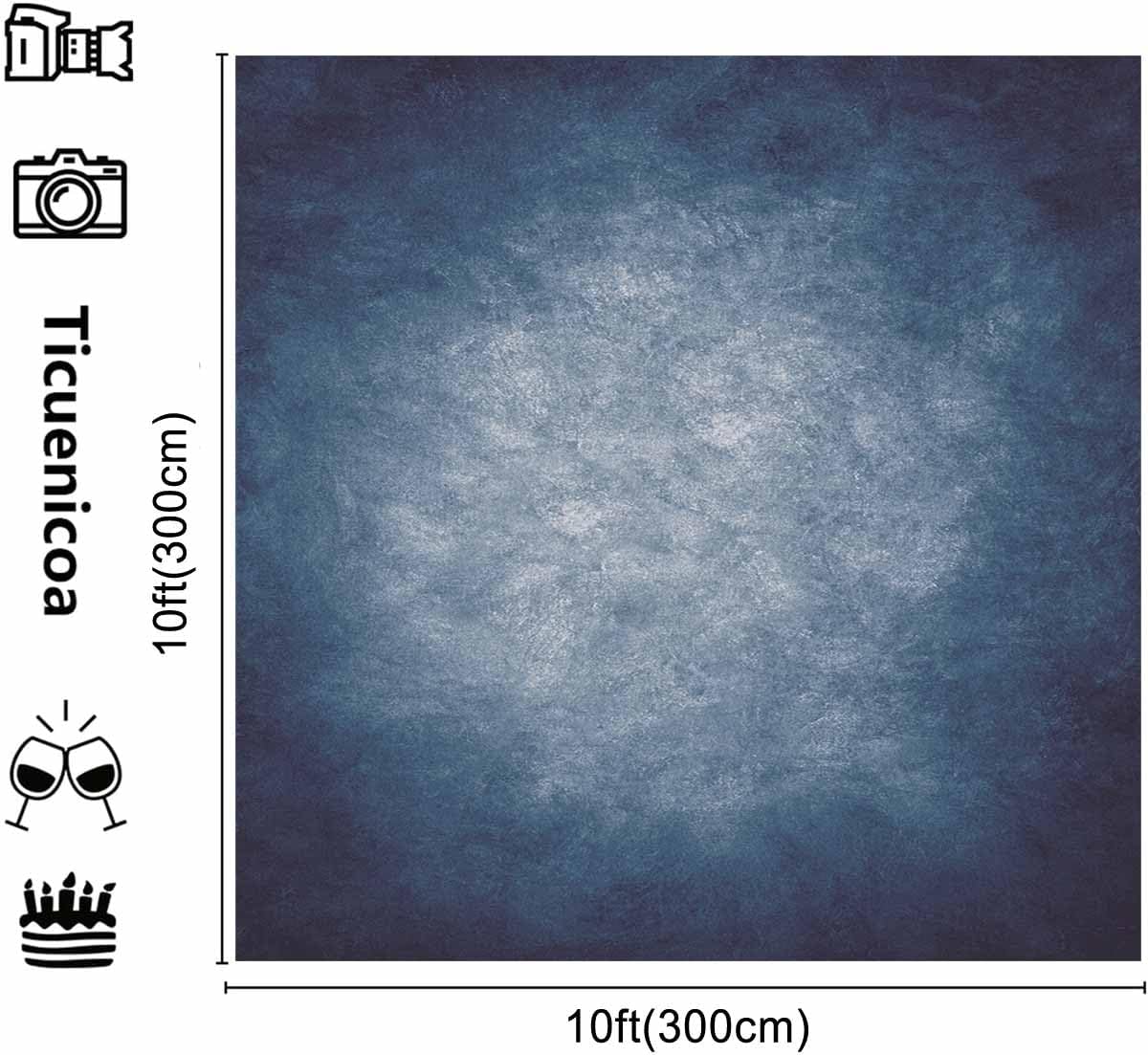 10x10ft Dark Blue Gradient Portrait Photo Backdrops Bright Center Abstract Photography Backdrop for Studio Photo Booth Prop Banner Decor Background