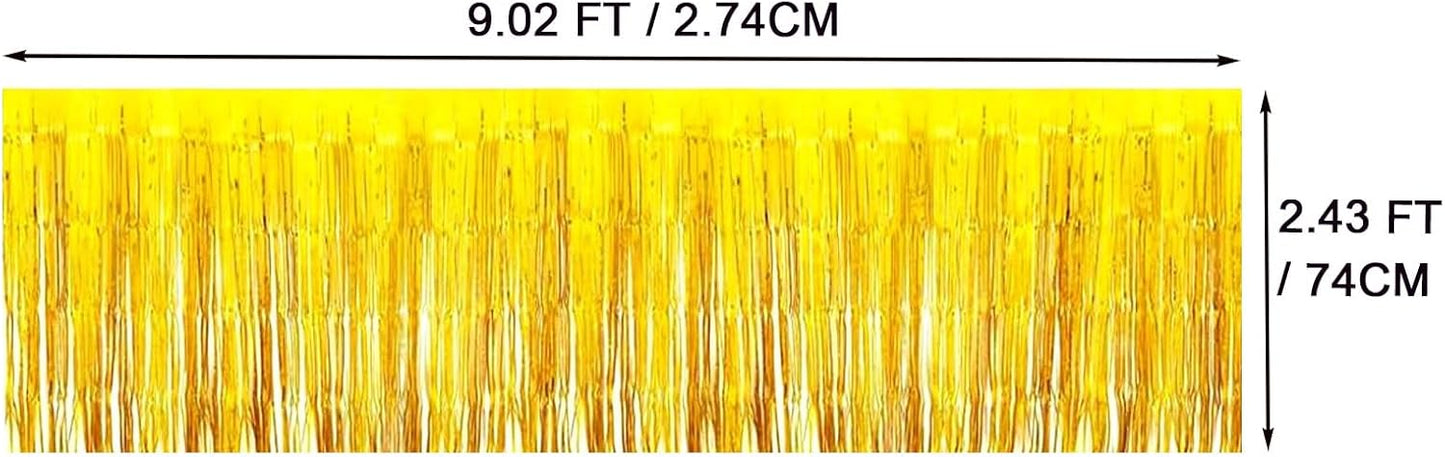 4 Pack Metallic Foil Fringe Tinsel Table Skirts,29x108 Inch Party Disposable Table Skirt Banner for Hotel Banquet Parade Floats Mardi Gras Holiday Birthday Wedding New Year Party Decoration(Gold)