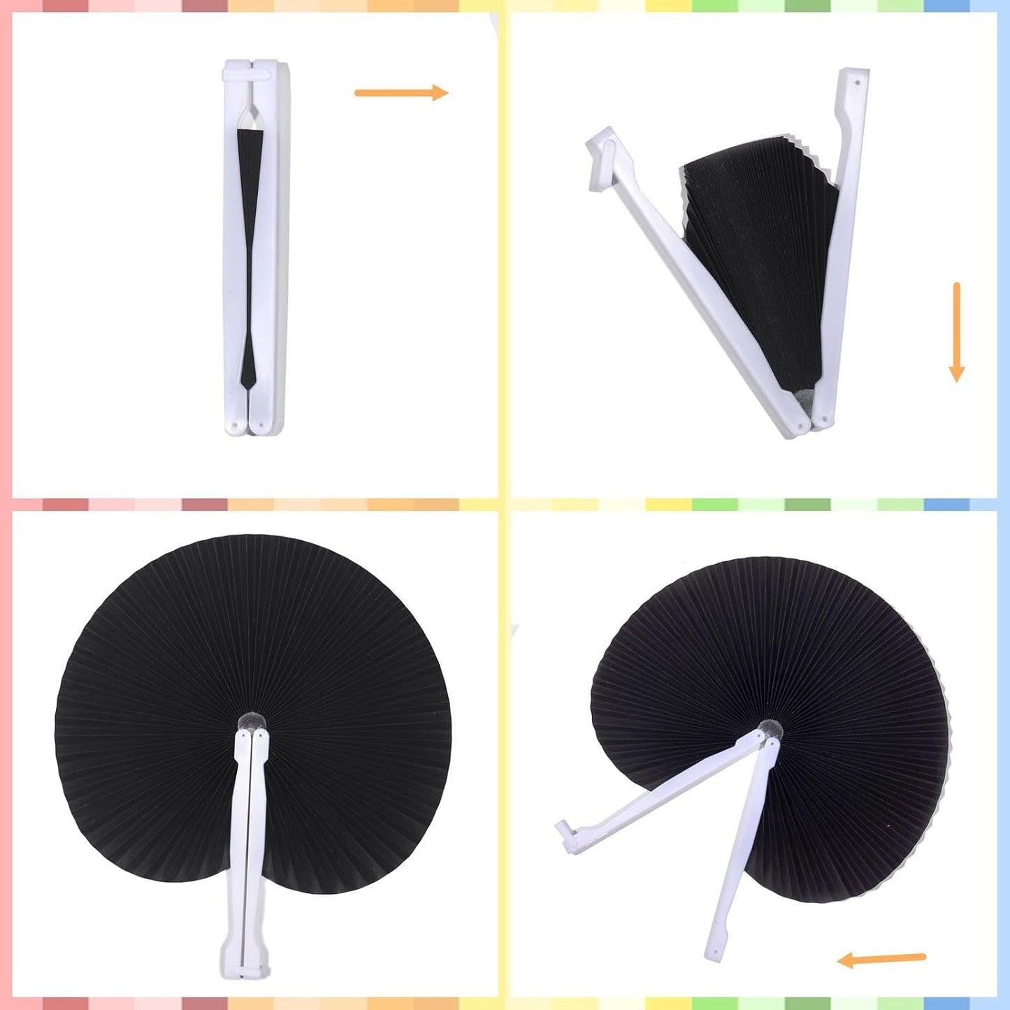 12 Packs Decorative Paper Folding Hand Fans Handheld,Black Round Foldable Wedding Fans Chinese and Japanese Fans Bulk for Bridal Guest Church Party Favors Dancing Birthday DIY