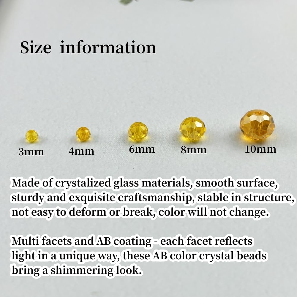 100pcs 8mm Crystal Glass Beads for Crafts Faceted Rondelle Glass Beads for Jewelry Making Crystal Spacer Beads for Necklaces Bracelets Earrings DIY Craft(Gold Yellow AB)