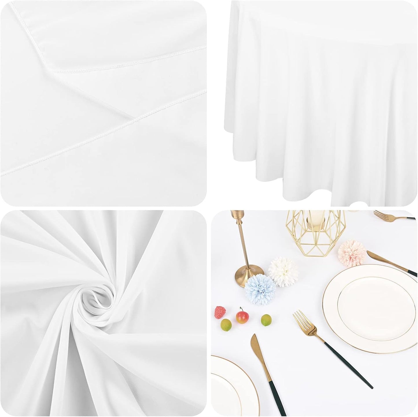 12 Pack 120 Inch Round Tablecloth, White Polyester Fabric Table Cloth for Round Table, Washable Tablecover for Wedding Party Dining Buffet Banquet Restaurant and Camping