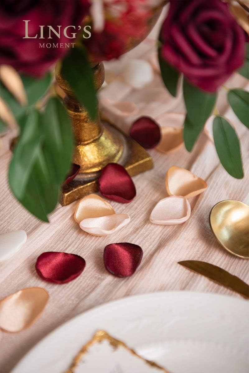 Ling's moment Rose Petals, Silk Flower Petals for Wedding/Aisle/Flower Girl Baskets/Table Centerpiece Décor,etc.Burgundy Gold White 200pcs