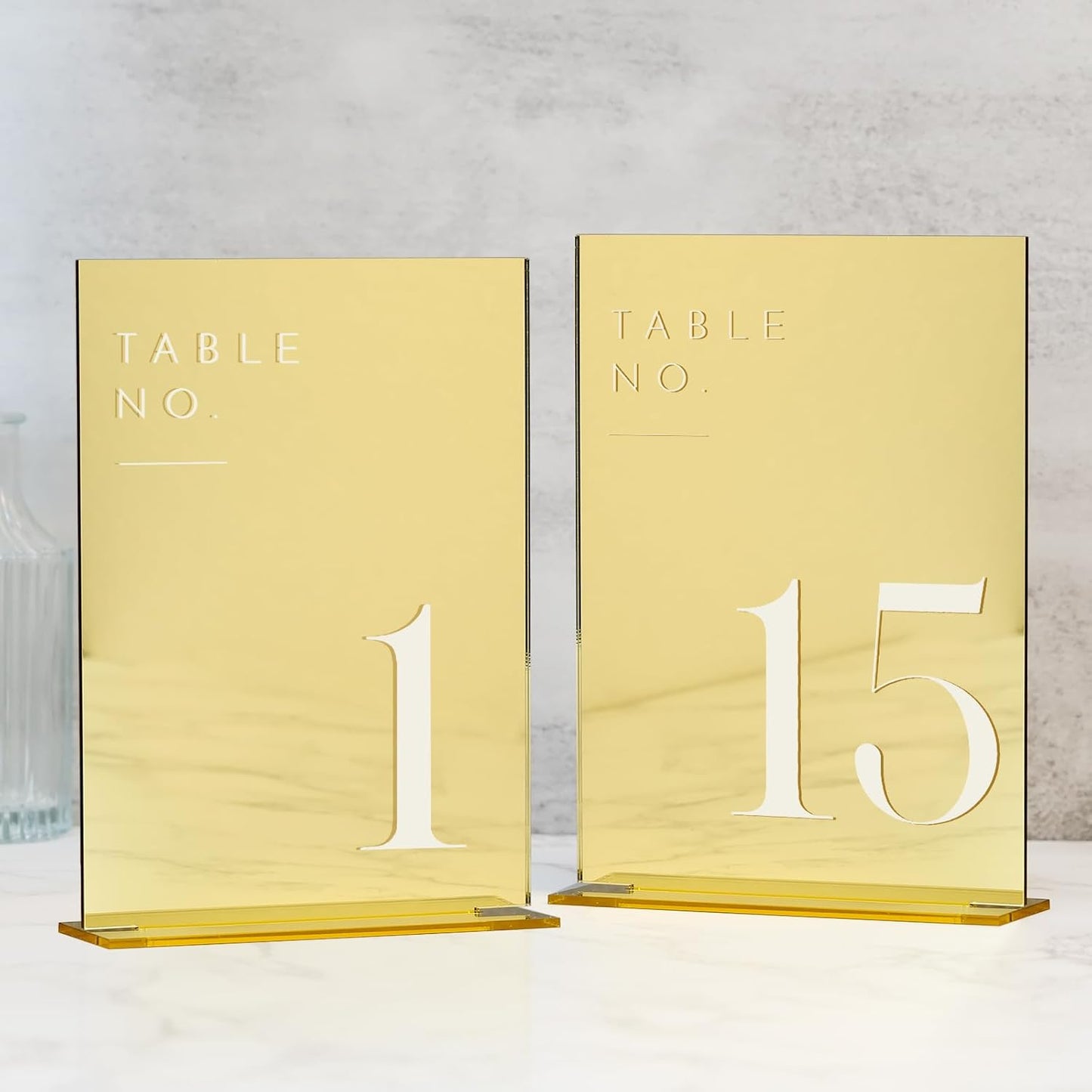JINMURY Gold Wedding Table Numbers 1-15 with Stands, 5"x7" Gold Mirror Acrylic Table Numbers, Perfect for Wedding Reception, Party, Anniversary, Event