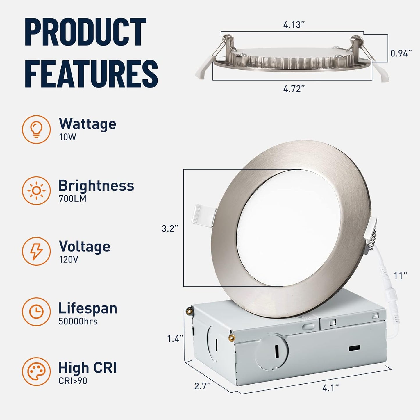 12 Pack Recessed Lighting 4 Inch with Junction Box, 5CCT 4 Inch Brushed Nickel LED Recessed Lights Dimmable 2700K-6000K, 9W 700lm Ultra Thin Recessed Lighting - ETL and Energy Star Certified
