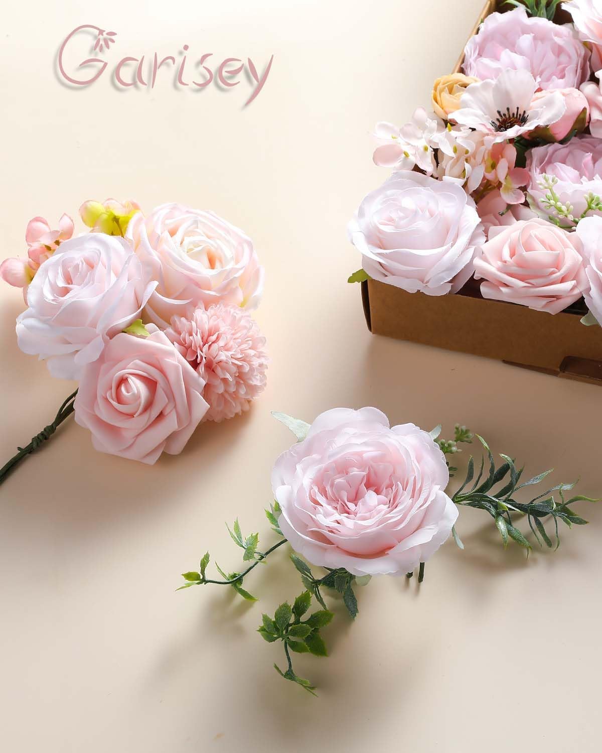Artificial Flowers Combo for DIY Wedding Bouquets Combo Centerpieces Arrangements Party Bridal Baby Shower Home Decorations-Blush Pink