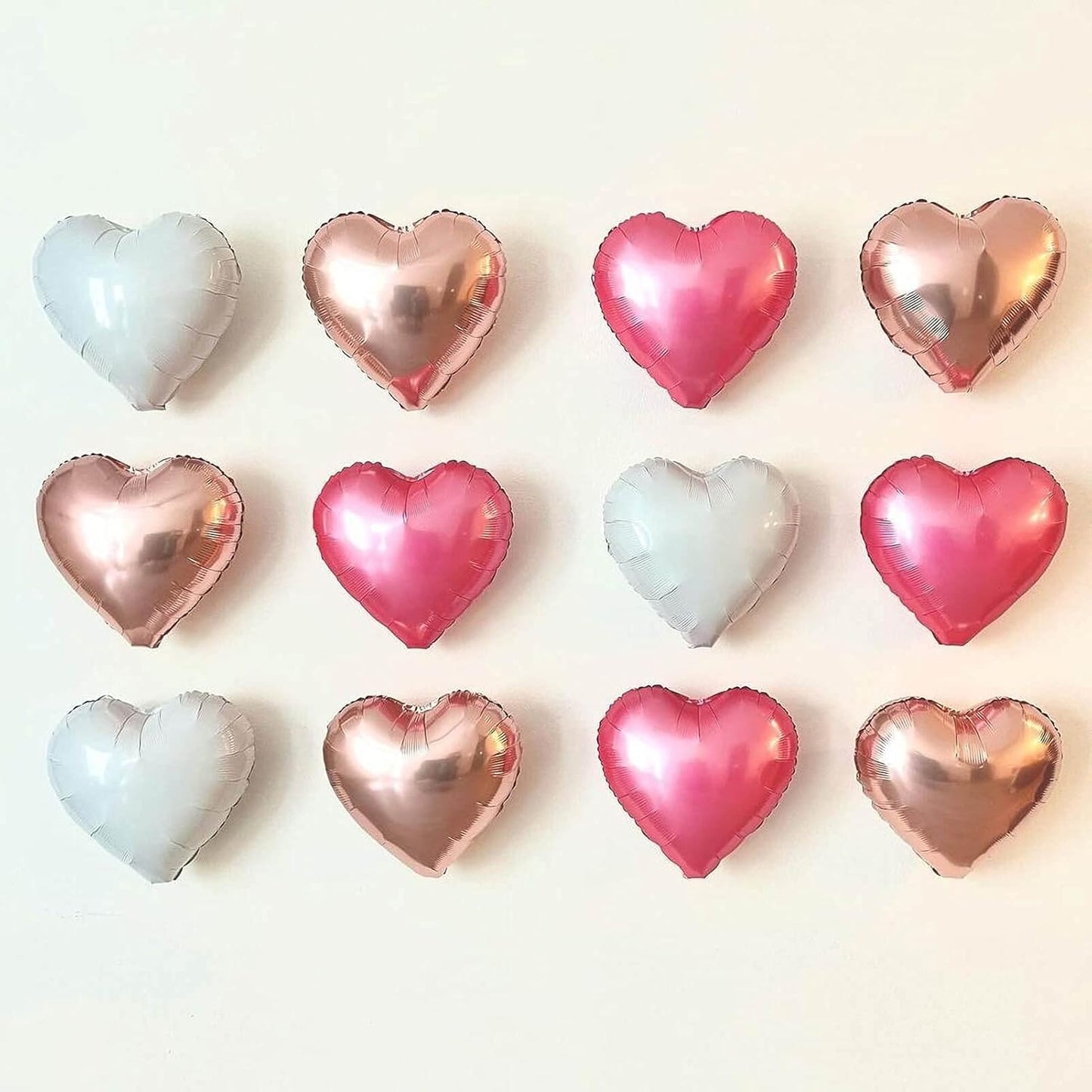 10Pcs Grey White Foil Heart Shaped Balloons 18 Inch Mylar for Baby Shower, Wedding, Valentine Decorations - Love Party Decor