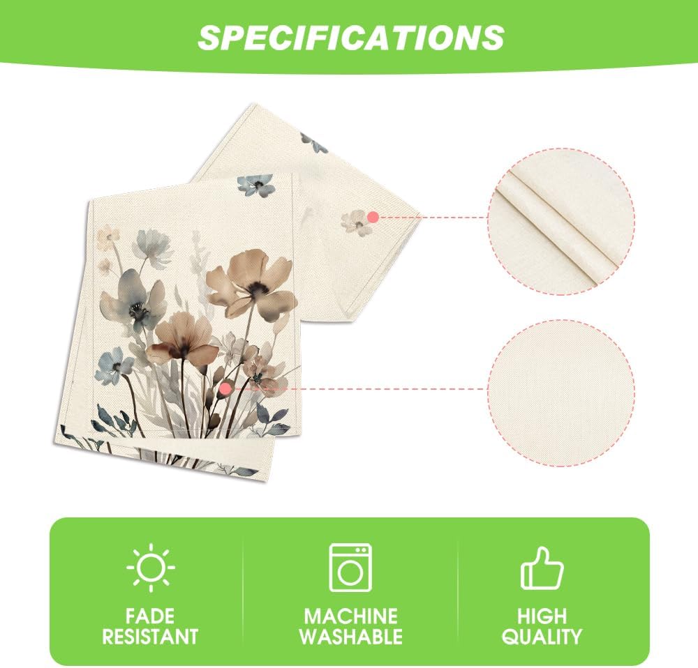 Artoid Mode Brown Poppy Floral Leaves Spring Table Runner, Seasonal Summer Kitchen Dining Table Decoration for Home Party Decor 13x108 Inch