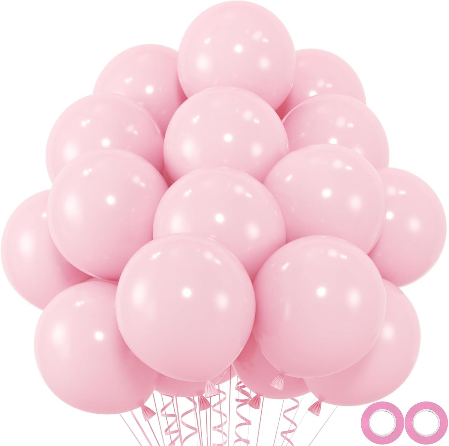 100pcs Pastel Pink Balloons, 12 inch Light Pink Latex Party Balloons Helium Quality for Baby Shower, Wedding, Valentine's Day Party Decoration (with 66ft Ribbon)…