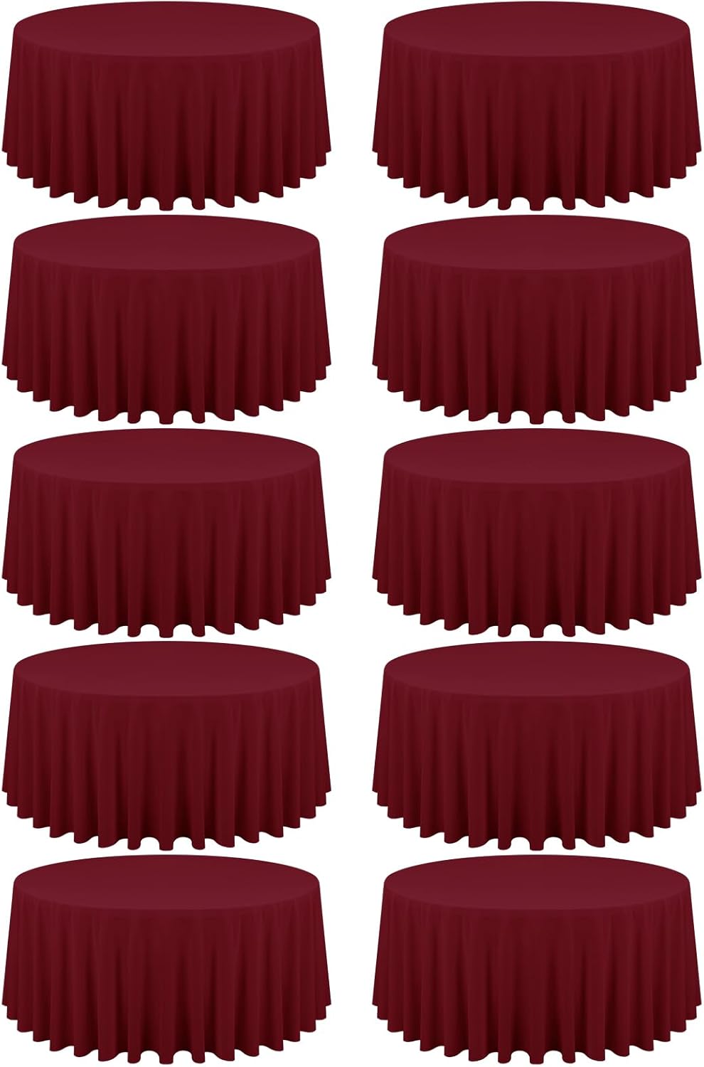 10 Pack Burgundy Round Tablecloths - 90 Inch, Polyester Table Cover, Stain and Wrinkle Resistant Washable Fabrics, Perfect for Wedding Banquet Parties