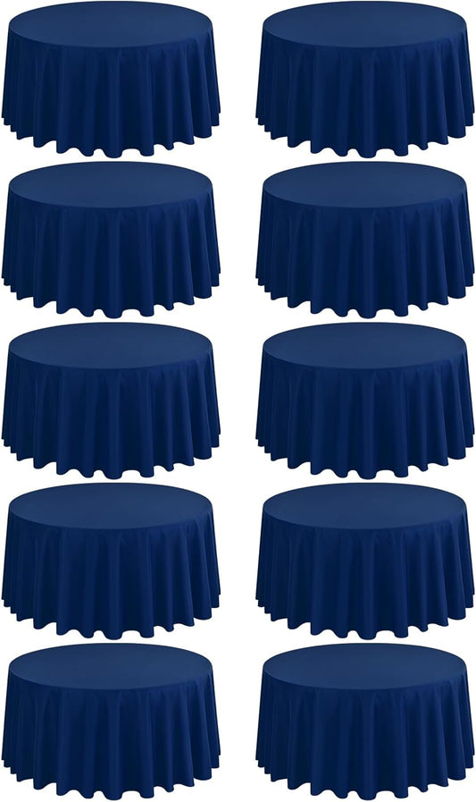 10 Pack Round Tablecloths - 120 Inch, Navy Blue Polyester Table Cover for Round Table, Stain and Wrinkle Resistant Washable Fabric Tablecloth, Polyester Tablecloth for Wedding Banquet Parties
