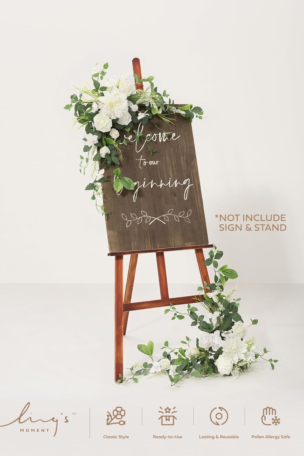 Ling's Moment 2pcs Wedding Flowers Garland Artificial Floral Swag Arch Decorations Greenery Arrangements Lily of The Valley White Ceremony Reception Garden Easel Wall Entryway Outdoor NOT Include Sign